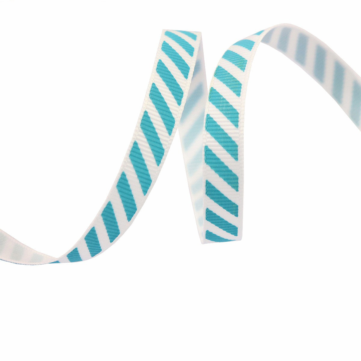 White & Turquoise-Diagonal Stripe-1cm*10yds