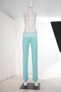 Pantalon large à taille repliable rayé pour femme, en maille douce extensible, color-block, décontracté, pour le yoga, style Y2K, été - Product Image 6