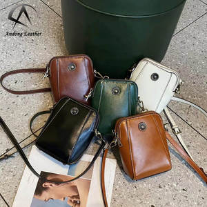 Andong Leather Phone <b>Bag</b> for Women Genuine Cow Leather Rivet Bottom Stand-up <b>Shoulder</b> Crossbody <b>Bag</b> Fashion <b>Small</b> Square Bag9939 - Product Image 1