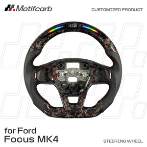 Volante Deportivo Personalizado de Fibra de Carbono Forjado Rojo con LED para Ford Focus MK4 ST-Line Active Fiesta ST Puma 2018-2022, Mejora del Interior - Product Image 2