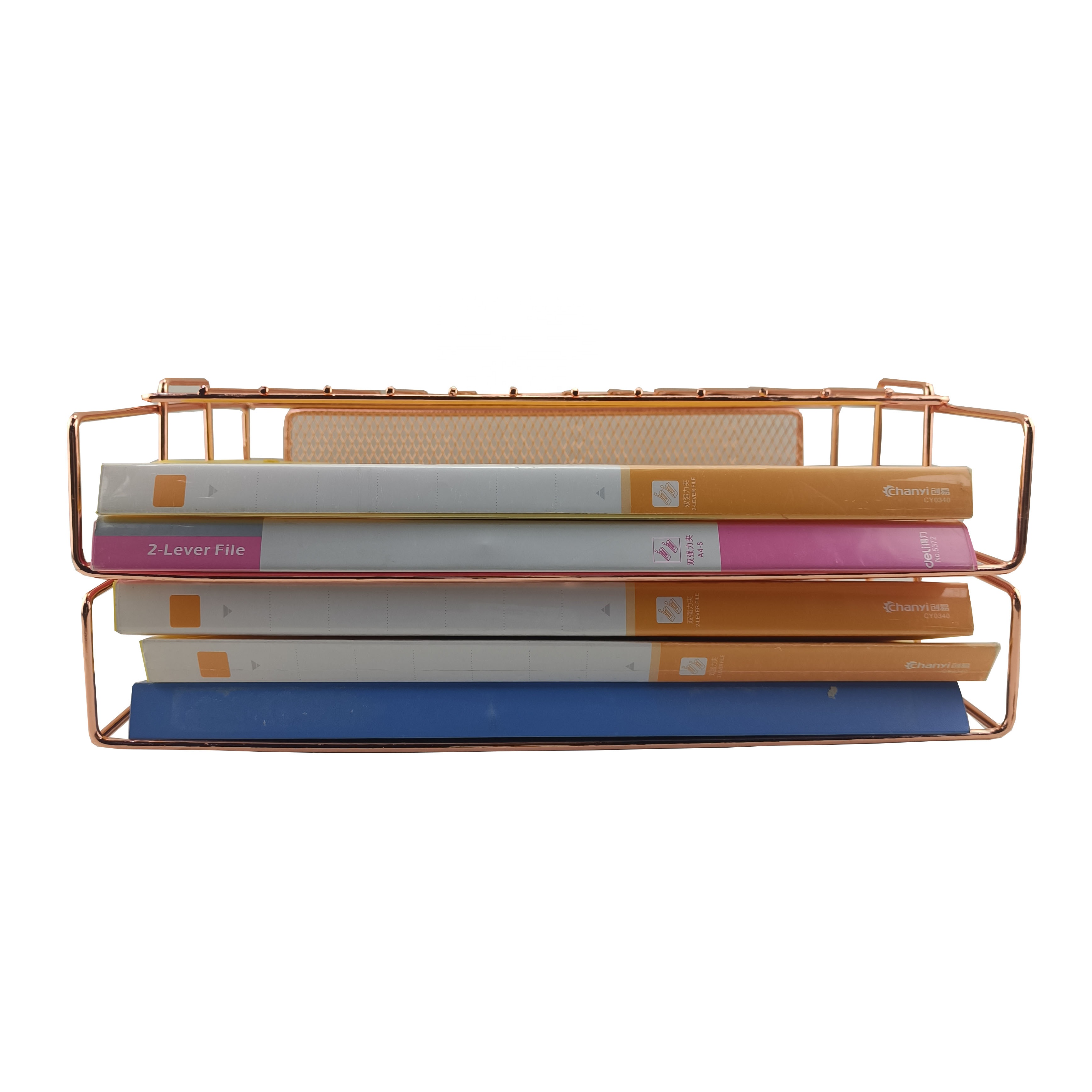 Поднос под розовое золото с 2 отделениями для письма, органайзер для офисного стола, штабелируемые держатели для хранения бумаги A4