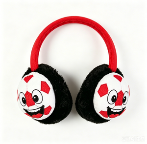 Orejeras de Felpa Rojas Personalizadas con Diseño de Cara de Voleibol para Calor y Diversión - Product Image 4