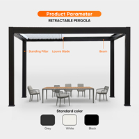 Pergola de luxe en aluminium à lames réglables personnalisées, motorisée, télécommandée, rétractable, pliable, résistante à la neige, imperméable, avec LED