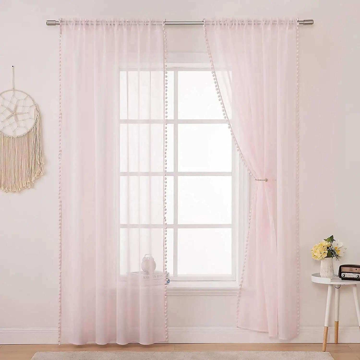 Лидер продаж, 2 шт., льняная текстурированная розовая оконная занавеска для гостиной