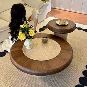 Mid-Century Travertin-Couchtisch, Runder Pilz-Design Luxustisch, Minimalistisches Designer-Möbelstück für Kleine Wohnzimmer und Heimdekoration - Product Image 2