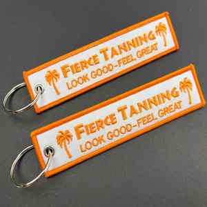 Wholesale 2025 Popular Customized <b>Key</b> Flight Label <b>Custom</b> Jet Tag Fabric Woven Brand Embroidery Keychain Promotional Gifts - Product Image 4
