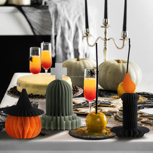 Ensemble <span class=keywords><strong>de</strong></span> décorations d'Halloween en papier nid d'abeille 3D, ornements en papier citrouille, <span class=keywords><strong>pierre</strong></span> <span class=keywords><strong>tombale</strong></span>, bougie, en vrac, écologiques, réutilisables, pour intérieur/extérieur - Product Image 1
