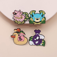 4 style Cartoon Anime Duck Pig Bear Holding DollarMoney Hat Pins Soft Enamel Custom Metal Lapel Pin Badge