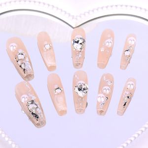 Prix usine de gros Faux ongles de luxe faits à la main en acrylique à presser, avec strass, forme carrée, motif French manucure 3D à couverture complète - Product Image 3