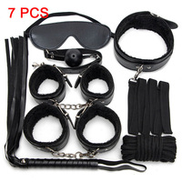 Kit de Contrainte et de Bondage SM 7 Pièces, Menottes Métalliques Sexy en Fourrure, Peluche Noire en PU, Grande Taille, Écologique, Robes Fantaisie BDSM