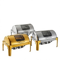 Plat de service de luxe en acier inoxydable doré pour buffet traiteur, capacité 9L, conception à couvercle roulant économe en énergie