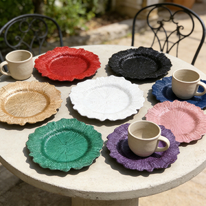 Assiettes de présentation de luxe en gros, turquoise, 13 pouces, <span class=keywords><strong>bleu</strong></span> <span class=keywords><strong>marine</strong></span> intense, <span class=keywords><strong>bleu</strong></span> foncé, argent, or, motif récif, pour mariages, en plastique, pour le déjeuner - Product Image 1