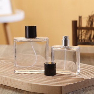 Vente flash, prix bas, flacon pulvérisateur <span class=keywords><strong>de</strong></span> <span class=keywords><strong>parfum</strong></span> en verre transparent carré plat <span class=keywords><strong>de</strong></span> 50 ml et 100 ml avec bouchon noir - Product Image 4