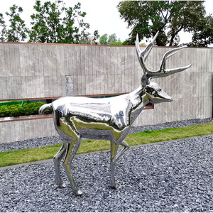 Stainless Steel Deer Sculpture Mirrored Finish Outdoor Garden Ornament Modern Animal Statuary Freestanding Landscape Decoration - Product Image 1