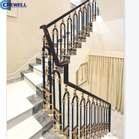 Système de garde-corps en aluminium inoxydable de conception moderne, balustrade en aluminium coulé plaqué or pour escalier