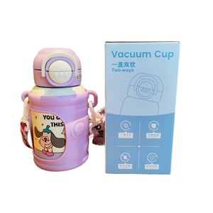 Children's Dual-Drink 316 Stainless Steel Vacuum <b>Insulated</b> <b>Cup</b> With Sleeve For School Outdoor Use Cartoon Animal Design - Product Image 5