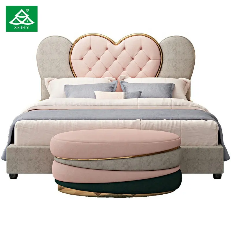 سرير مزدوج حديث من القماش, مناسب لغرفة النوم للفتيات ، بإضاءة شمالية فاخرة ، أثاث غرفة النوم الوردي الحديث ، للزواج