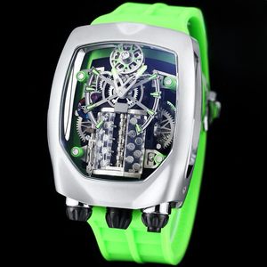 Montre de luxe sportive automatique mécanique pour homme, style supercar, avec bracelet en silicone jaune de haute qualité et squelette apparent, tourbillon intégré - Product Image 2