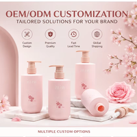 Flacon pompe carré rose pastel avec impression de fleurs de cerisier, logo personnalisé, contenant pour lotion, shampoing, cosmétiques