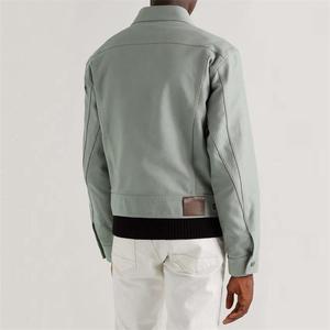 OEM Patch in pelle personalizzata da uomo verde Lime 100% cotone con cerniera in saia giacca classica da lavoro lavata - Product Image 3