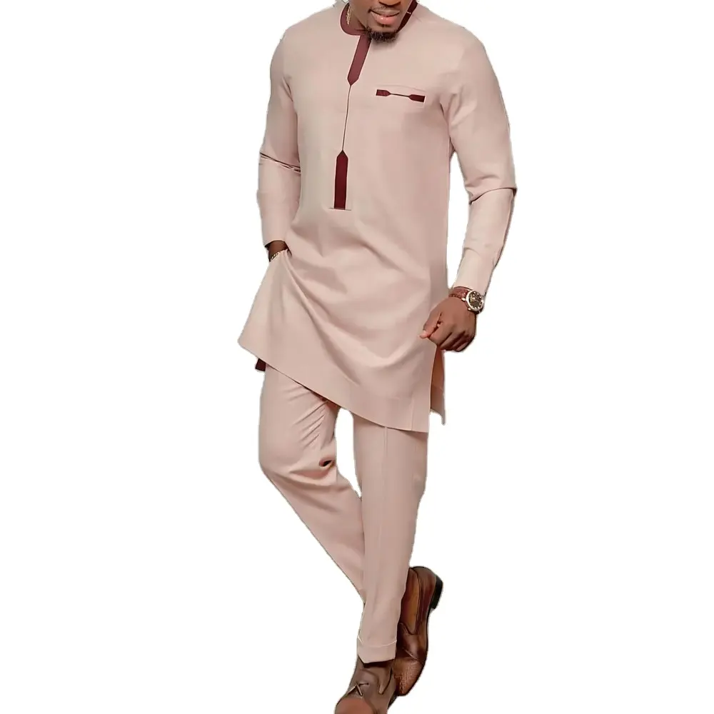 DDGH2022 new hot-selling African ethnic style men's suit solid color stitching design men's shirt suit