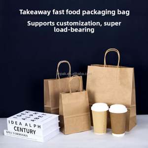 Sac d'emballage promotionnel écologique pour la restauration rapide à emporter, sac en papier kraft de luxe de haute qualité avec poignée personnalisée - Product Image 1