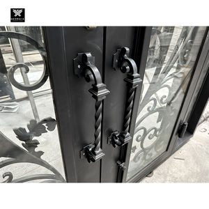 ประตูเหล็กหล่อพร้อมกระจกนิรภัยสำหรับวิลล่า<span class=keywords><strong>บ้าน</strong></span>ประตูเหล็กหล่อฝรั่งเศสแบบโค้งคิ้วสุดหรู - Product Image 4