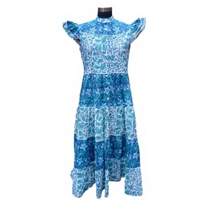 Hermoso Vestido Maxi de Diseñador para Mujer, Sexy, para Fiestas de Verano, Manga Corta, Estampado Floral, 100% Algodón, Impresión Digital, Natural - Product Image 1