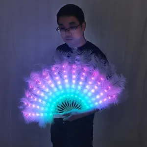 Color Ostrich Feathers LED Performance Fans Dancing Lights Halloween Party Gifts Singer DJ Graduation Ramadan New Year Costume