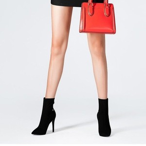 Sepatu <span class=keywords><strong>Boots</strong></span> Wanita Model Stiletto Ujung Runcing, Hak Tinggi, Bahan Suede Hitam, Resleting Samping, 2025 Terbaru, Elastis, Mengecilkan Perut Kaki - Product Image 5