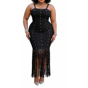 เดรสผ้าพันแผลแบบมีชายระบายสำหรับผู้หญิง สายเดี่ยวรัดรูปประดับคริสตัล แฟชั่น - Product Image 3