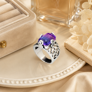 Anello Traforato Floreale Colorato Viola, Anello Vintage alla Moda - Product Image 4