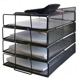 Stackable Paper <b>Tray</b> - 4-Tier Desk Organizer <b>File</b> Organizer Letter <b>Tray</b> Mesh Desktop Document Paper <b>Tray</b> Organizer - Product Image 3