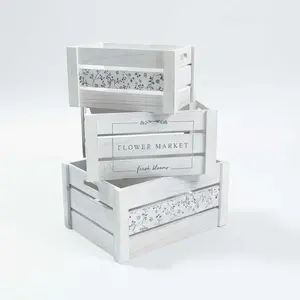 Vintage Rustic White Grey Wood Decorative Nesting Storage Crates With Open Handles Multipurpose Wood Crafted Boxes