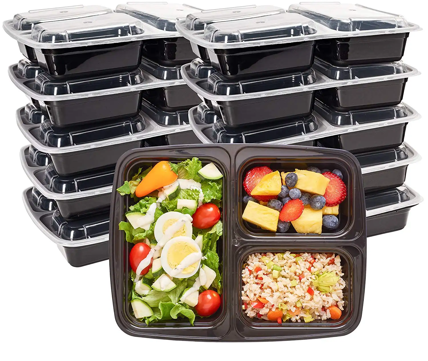 Top Rank Take Away Microwavable meal prep containers 3 compartment Food Packaging Plastic Storage Boxes & Bins