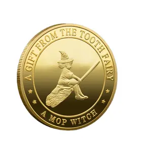 Factory Price Tooth Fairy Gold Coins Children's Gift Tooth Metal Commemorative Coin A Mop Witch