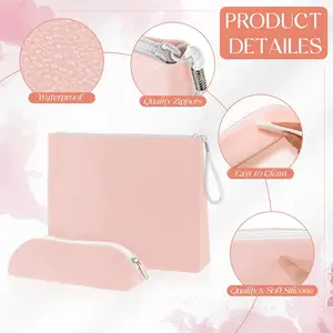 Bolsa de maquillaje de silicona y soporte para brochas de maquillaje, bolsa de cosméticos de silicona con cremallera, neceser de viaje, organizador de herramientas de maquillaje