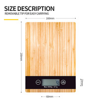 Balance de cuisine numérique en bambou avec écran LCD 5 kg/1 g, planche à découper intégrée, alimentée par piles, pour la cuisine et la pâtisserie domestiques