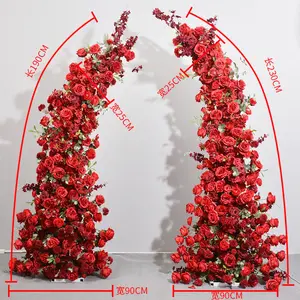 Wedding Stage Display White Red Blue Rose Arch Flower Wedding Background Horn Shape Flower Set With Iron Frame Customized Design