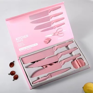 Hot Sale Nonstick Coated 6pcs Stainless Steel <b>sharp</b> Cooking <b>Knife</b> Wheat Plastic Handle Kitchen <b>Knife</b> <b>Set</b> with Scissors - Product Image 6