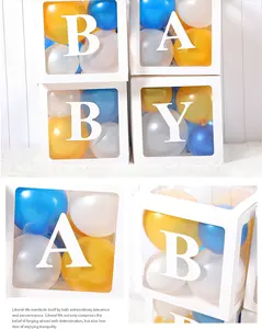 定制女婴男童气球婴儿淋浴装饰纸盒立方体礼品透明亚克力气球盒带一个字母