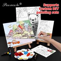 Paneles de Lienzo para Pintar para Niños Panwenbo y Kit de Pintura, Arte DIY, Lienzo Predibujado para Pintar Animales, Lienzo Preimpreso para Pintar