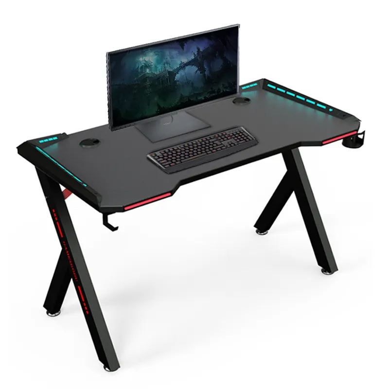 โต๊ะเล่นเกมสีดำ LED RGB PC,โต๊ะแข่งคอมพิวเตอร์ตั้งโต๊ะคอมพิวเตอร์สำนักงานบ้าน