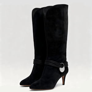 Large Size 46 Wide Fit Women's <b>Knee</b> <b>High</b> Boots Ladies Spike Heels Suede Shoes Pointed Toe on Long Booties - Product Image 2