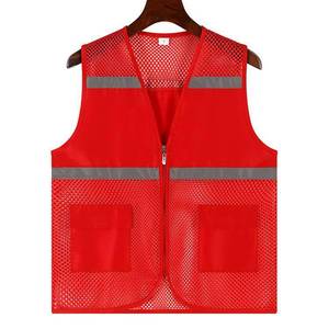 Reflective Safety Vest Orange Mesh Two Pockets Zipper Front Unisex Workwear for Outdoor Activities - Product Image 2