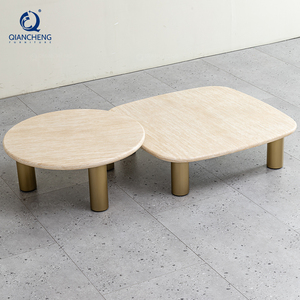 Table basse en marbre moderne de luxe en or nordique à vendre Table basse en travertin distincte en marbre blanc de salon simple - Product Image 4