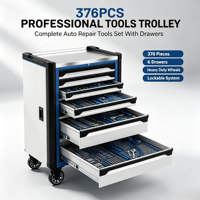 Ensemble d'outils de réparation automobile de 376 pièces, chariot à outils à 7 tiroirs avec outils à main complets pour la réparation automobile, entièrement en acier