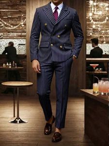 Ensemble de costume slim à revers pointus rayé pour homme, ensemble 2 pièces pantalon pour affaires, mariage, soirée, cérémonie - Product Image 2