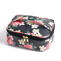 Sac de maquillage vintage noir en PU avec impression numérique florale, motif vierge tendance, fermeture éclair, accessoires de voyage multi-tailles