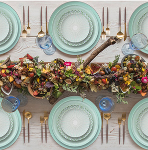 Ensemble d'assiettes à dîner en porcelaine osseuse de conception végétale simple Style Ins de feuille de saule pour banquet de mariage d'hôtel - Product Image 4